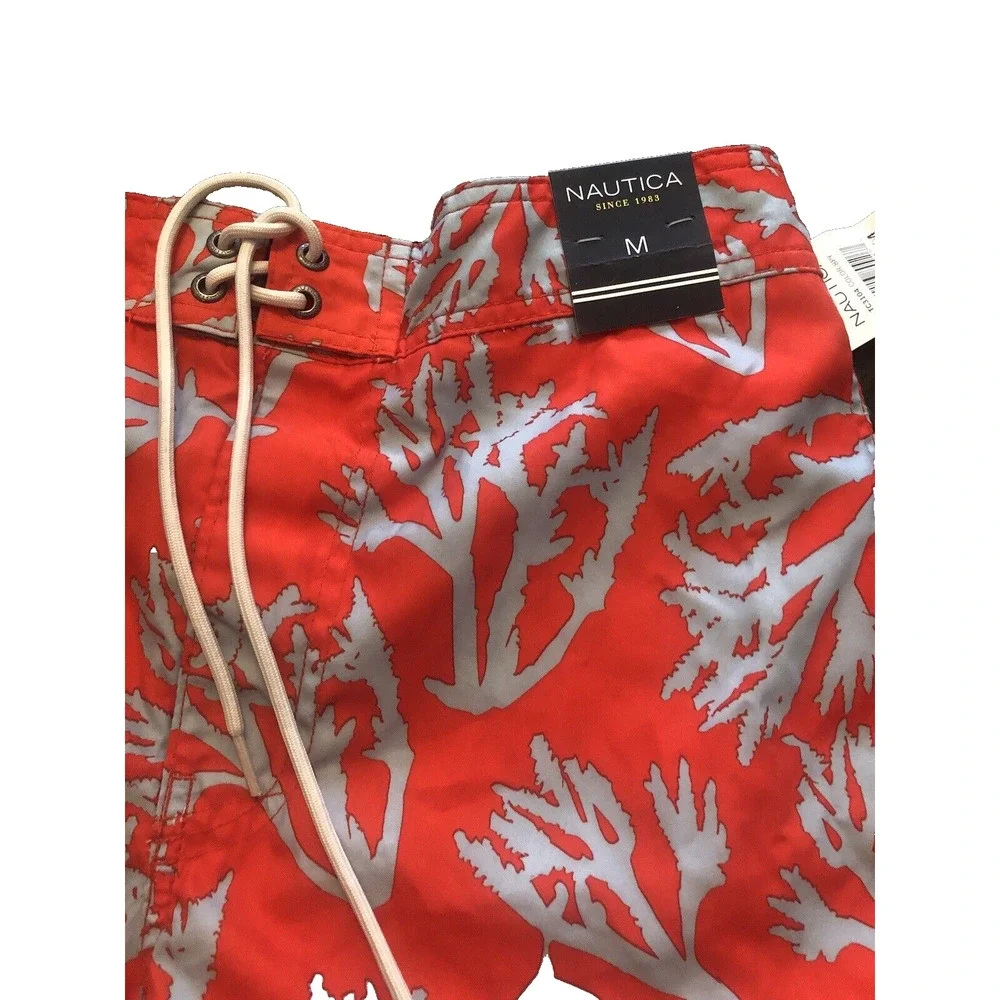 Nautica Men Red Sea Coral Print 8" Knee Length Medium NWT Trunks NEW
